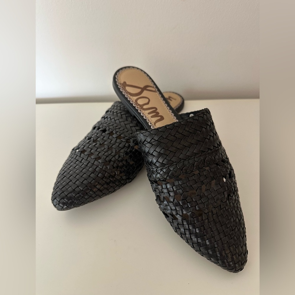 Sam Edelman Black Woven Leather Mules